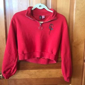 Red Divided Cropped Sweatshirt